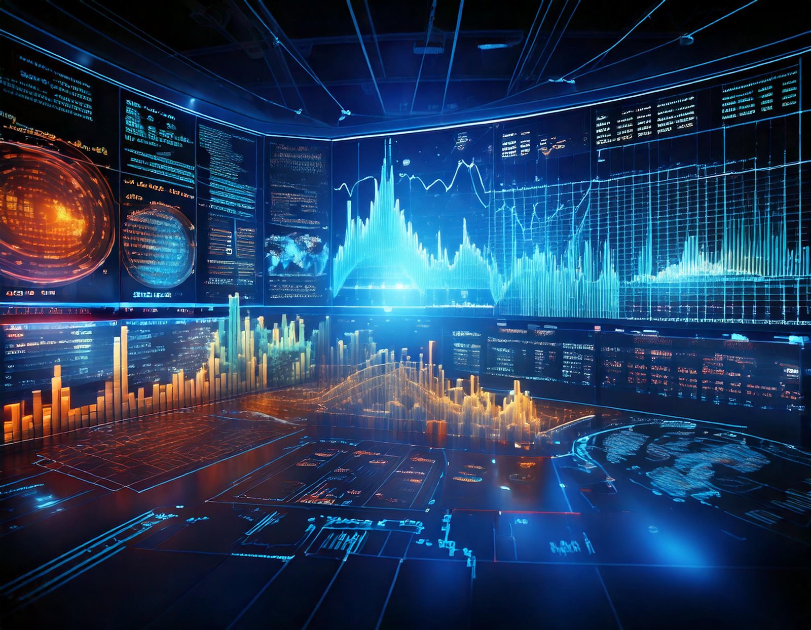Firefly a zoomed out shot of information and stocks being traded in a futuristic setting;3d 99618 Firefly a zoomed out shot of information and stocks being traded in a futuristic setting;3d 99618