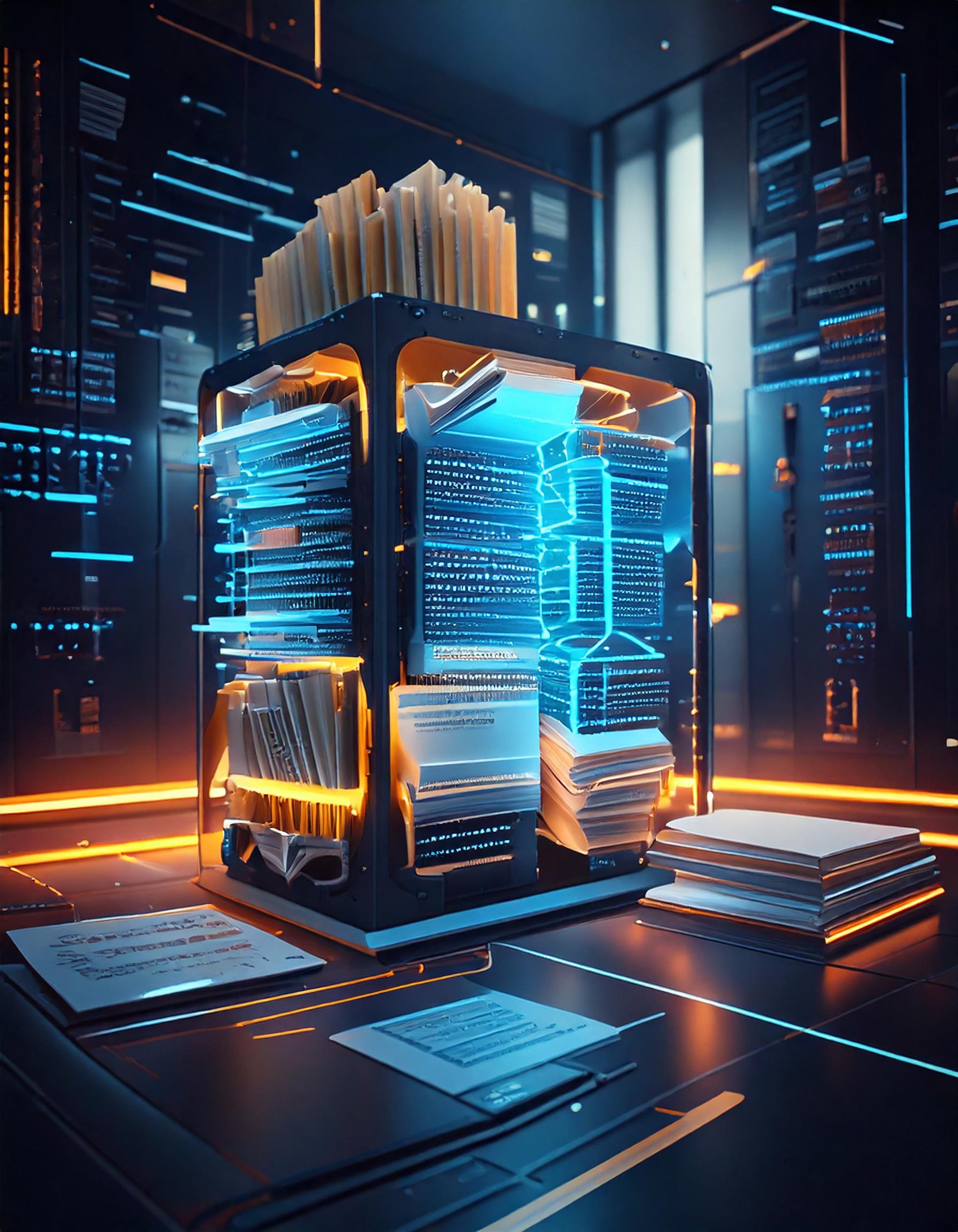 Firefly futuristic processing of documents;3d 14603 Firefly futuristic processing of documents;3d 14603